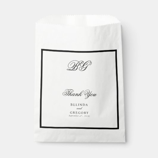 Elegant Black White Monogram Wedding Seding Chart Bedankzakje (Voorkant)