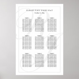 Elegant Black White Monogram Wedding Seding Chart Poster