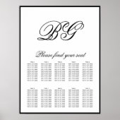 Elegant Black White Monogram Wedding Seding Chart Poster (Voorkant)