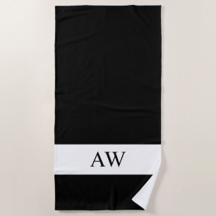 Elegant Black White Monogramed Strandlaken