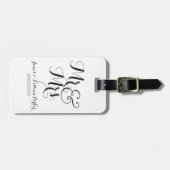 Elegant Black White Mr en Mrs Monogram Wedding Bagagelabel (Voorkant horizontaal)