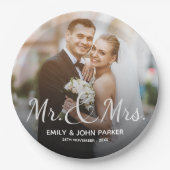 Elegant Black White Mr. en Mrs Round Wedding Party Papieren Bordje (Voorkant)