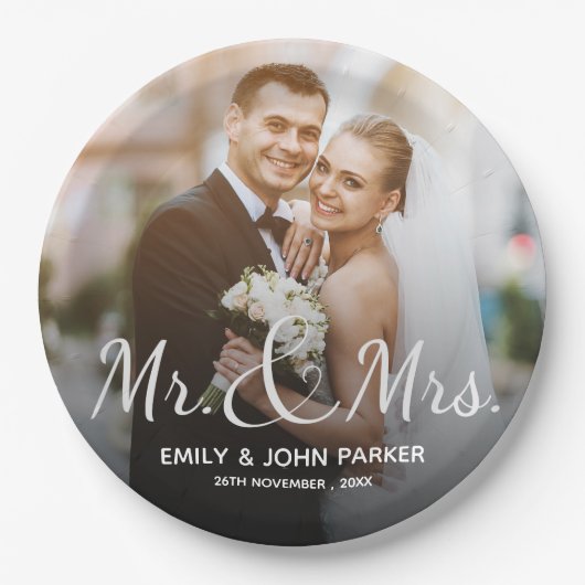 Elegant Black White Mr. en Mrs Round Wedding Party Papieren Bordje (Voorkant)