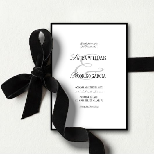 Elegant Black White Old Money Wedding Kaart
