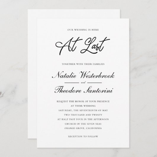 Elegant Black White op onze bruiloft Kaart (Voorkant / Achterkant)