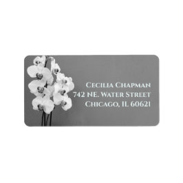 Elegant Black & White Orchid Floral Return Address Etiket