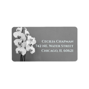 Elegant Black & White Orchid Floral Return Address Etiket