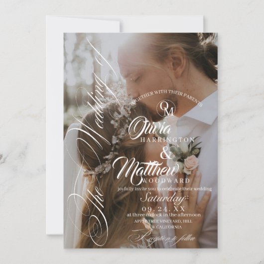 Elegant Black & White Overlay Photo Wedding Kaart (Voorkant)