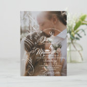 Elegant Black & White Overlay Photo Wedding Kaart (Staand voorkant)