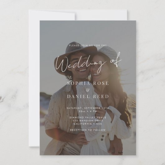 Elegant Black & White Overlay Photo Wedding Kaart (Voorkant)