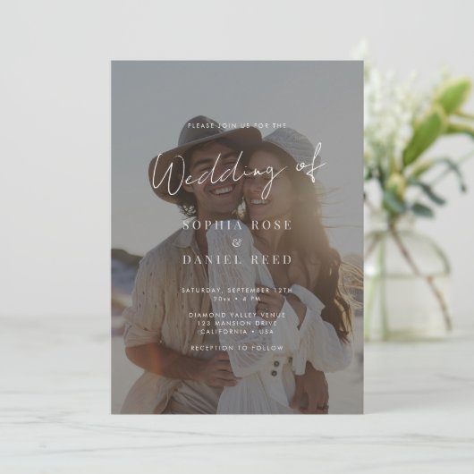 Elegant Black & White Overlay Photo Wedding Kaart (Staand voorkant)