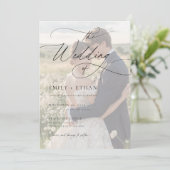 Elegant Black & White Overlay Photo Wedding Kaart (Staand voorkant)