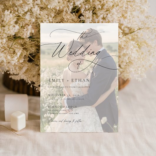 Elegant Black & White Overlay Photo Wedding Kaart