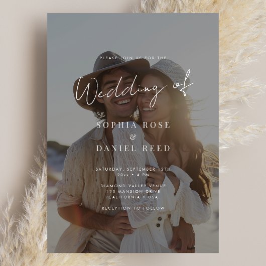 Elegant Black & White Overlay Photo Wedding Kaart