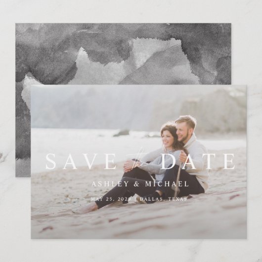 Elegant Black & White Overlay Photo Wedding Save The Date (Voorkant / Achterkant)