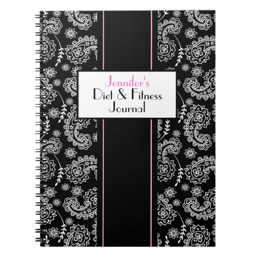 Elegant Black & White Paisley Custom Journal Notitieboek (Voorkant)