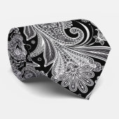 Elegant Black & White Paisley Pattern Stropdas (Opgerold)
