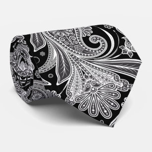 Elegant Black & White Paisley Pattern Stropdas