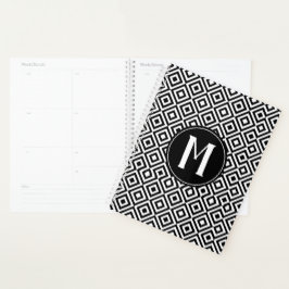 Elegant Black & White Patterned Monogrammed Modern Planner