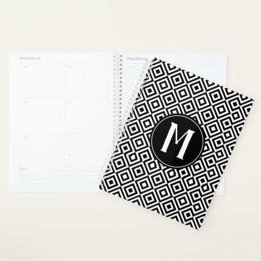 Elegant Black & White Patterned Monogrammed Modern Planner (Display)