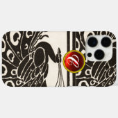 ELEGANT BLACK WHITE PEACOCK RED RUBY GEM MONOGRAM Case-Mate iPhone CASE (Achterkant (horizontaal))