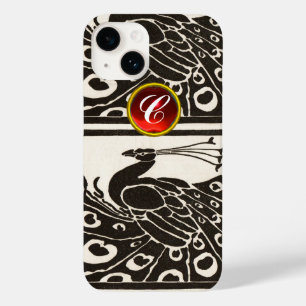 ELEGANT BLACK WHITE PEACOCK RED RUBY GEM MONOGRAM Case-Mate iPhone 14 HOESJE