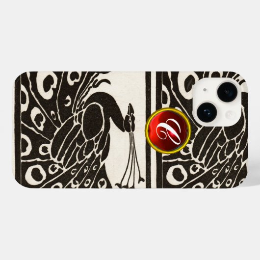 ELEGANT BLACK WHITE PEACOCK RED RUBY GEM MONOGRAM Case-Mate iPhone CASE (Achterkant (horizontaal))