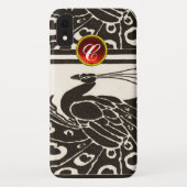 ELEGANT BLACK WHITE PEACOCK RED RUBY GEM MONOGRAM Case-Mate iPhone CASE (Achterkant)