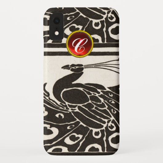 ELEGANT BLACK WHITE PEACOCK RED RUBY GEM MONOGRAM Case-Mate iPhone CASE (Achterkant)