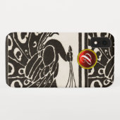 ELEGANT BLACK WHITE PEACOCK RED RUBY GEM MONOGRAM Case-Mate iPhone CASE (Achterkant (horizontaal))