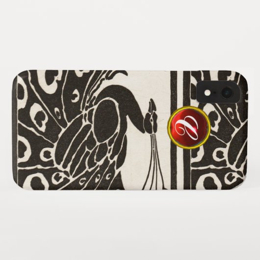ELEGANT BLACK WHITE PEACOCK RED RUBY GEM MONOGRAM Case-Mate iPhone CASE (Achterkant (horizontaal))