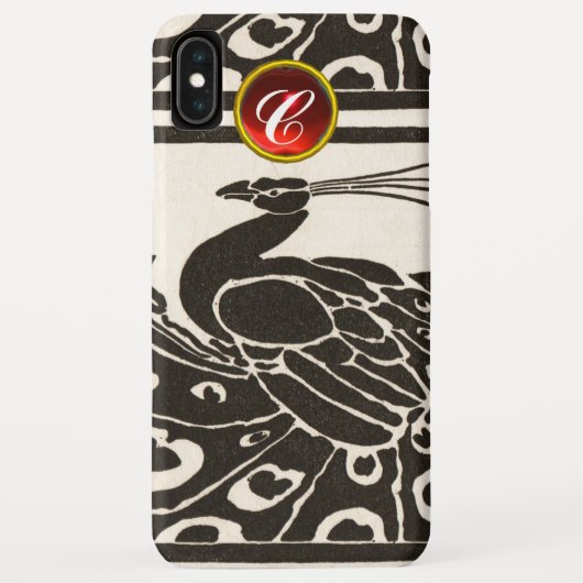 ELEGANT BLACK WHITE PEACOCK RED RUBY GEM MONOGRAM Case-Mate iPhone CASE (Achterkant)