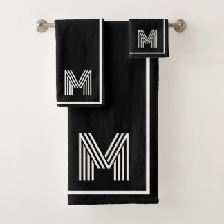 Elegant Black &white Personalized Monogram  Bad Handdoek