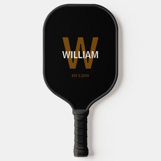 Elegant Black &White Personalized Name Monogram Pickleball Paddle (Voorkant)