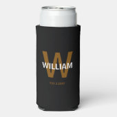 Elegant Black &White Personalized Name Monogram Seltzer Blikjeskoeler (Seltzer Achterkant)