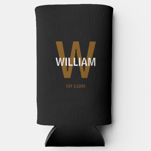 Elegant Black &White Personalized Name Monogram Seltzer Blikjeskoeler (Voorkant)