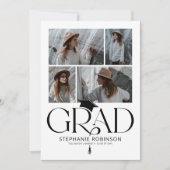 Elegant Black & White Photo Collage Graduation Aankondiging (Voorkant)