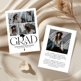 Elegant Black & White Photo Collage Graduation Aankondiging