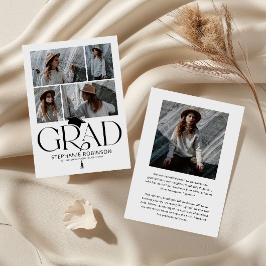 Elegant Black & White Photo Collage Graduation Aankondiging