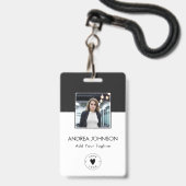 Elegant Black & White Photo Logo Bar-code & naam Badge (Voorzijde met lanyard)