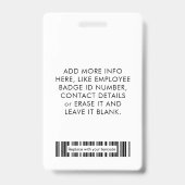 Elegant Black & White Photo Logo Bar-code & naam Badge (Achterkant)
