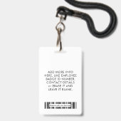 Elegant Black & White Photo Logo Bar-code & naam Badge (Achterkant met lanyard)