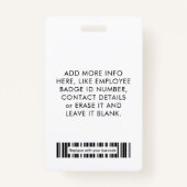 Elegant Black & White Photo Logo Bar-code & naam Badge (Achterkant)