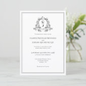 Elegant Black White Photo Monogram Crest Wedding I Kaart (Staand voorkant)
