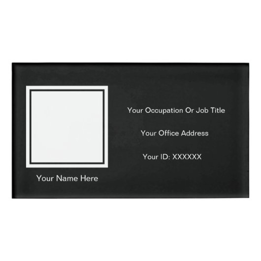 Elegant Black White Photo Text Sjablonen Custom Naambadge (Voorkant)