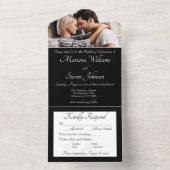 Elegant Black & White Photo Wedding Invitation All In One Uitnodiging (Binnen)