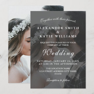 Elegant Black & White Photo Wedding Invitation Kaart