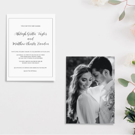 Elegant Black & White Photo Wedding Invitation Kaart