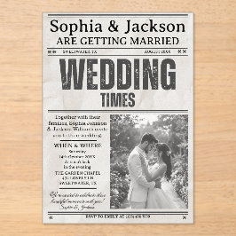 Elegant Black & White Photos Wedding Newspaper Acryl Uitnodigingen