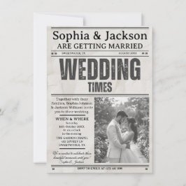 Elegant Black & White Photos Wedding Newspaper Kaart